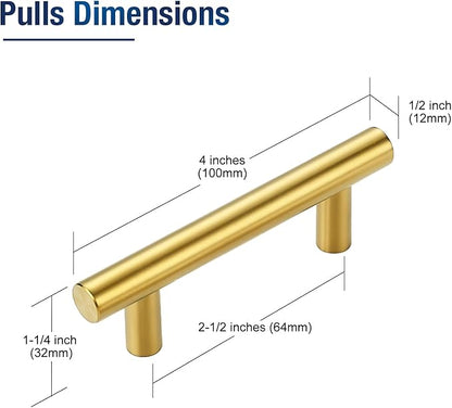 JOY DECOR 45 Pack 4 Inch Cabinet Pulls Kitchen Cabinet Handles with 2-1/2 Inch Hole Center Brushed Brass Cabinet Hardware Stainless Steel Kitchen Drawer Pulls for Cabinets Cupboard, 64mm Hole Centers
