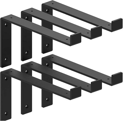 Shelf Brackets 10 Inch Lip Brackets, Heavy Duty Industrial Forged Steel Metal Floating Shelf Wall Brackets for a True 10'' Lumber Board 6 Pack