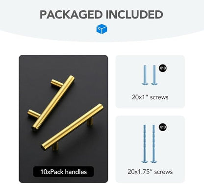 Brushed Brass Cabinet Handles 3 Inch Hole Spacing Stainless Steel Drawer Pulls for Cabinets, Dresser, Bathroom 10 Pack