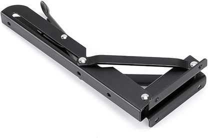 Sumnacon Sturdy Folding Shelf Brackets - Heavy Duty Black Metal Triangle Table Bench Folding Shelf Bracket 8 Inch, 2 Pcs Folding Shelf Hinge Wall Mounted, Max Load 99lb