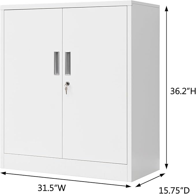 CMY 36" H Metal Storage Cabinet, Locking Storage Cabinet with Doors and Adjustable Shelves for Office, Garage, Home-White