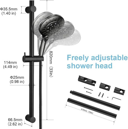 OFFO Shower Slide Bar 33 in Segmental Slide Bar Adjustable Installation Distance 20-32 in with 360° Adjustable Handheld Shower Head Holder for Bathroom, Screw Wall Mounted, Matte Black
