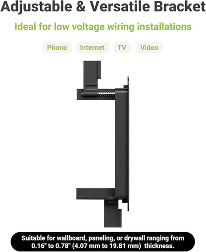 6 Pack Low Voltage Mounting Bracket 1 Gang for Single Gang Wall Plate, Low Voltage Box for Old Work, Telephone Wires, Network Cable, HDMI, Coaxial, Speaker Wire, Black
