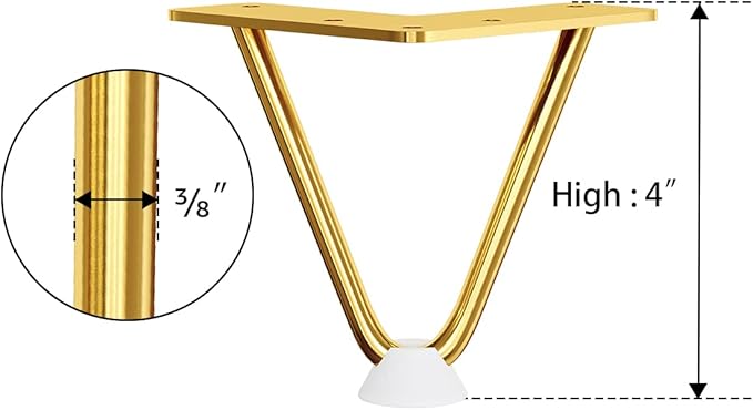 SMARTSTANDARD 4 Inch Hairpin Furniture Legs, 3/8'' Rods Metal Home DIY Projects for Nightstand, Coffee Table, Dresser with Rubber Floor Protectors, Gold Set of 4PCS