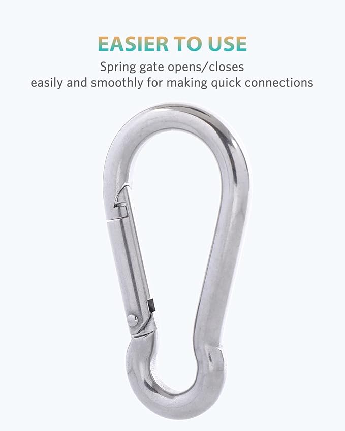 Carabiner Clips, 316 Stainless Steel Carabiner Clip, Heavy Duty Carabiner Hooks, Keychain Carabiners, Multi-Purpose Spring Snap Hook for Dog Leash, Outdoor Camping, Swing, Hammock