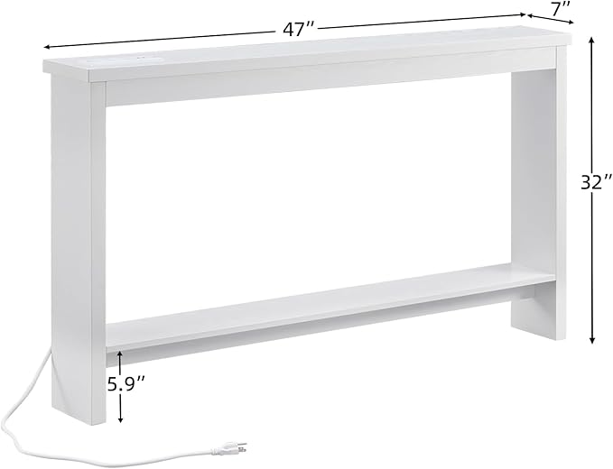 ZGREN Narrow Sofa Table with Outlet and USB Port, Behind Couch Table Skinny Console Table with Charging Station Thin and Long Slim Entryway Table for Living Room, Hallway, Entry Hall, Foyer, White