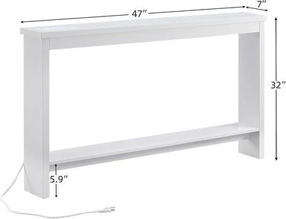 ZGREN Narrow Sofa Table with Outlet and USB Port, Behind Couch Table Skinny Console Table with Charging Station Thin and Long Slim Entryway Table for Living Room, Hallway, Entry Hall, Foyer, White