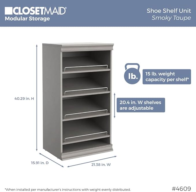 ClosetMaid Modular Storage Shelf Unit with Angled Shoe Shelves, Taupe
