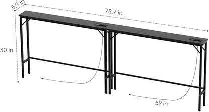 Aduanbang 78.7 inch Narrow Console Table with Outlet, Sofa Table Set of 2, Behind Couch Table, Long Entryway Tables with Charging Station, for Living Room, Rustic Brown