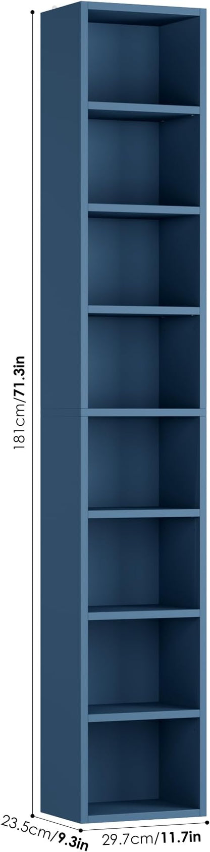 FOTOSOK 2 Pcs 71'' Tall Narrow Bookshelf, 8-Tier Media Tower Rack Set of 2, CD DVD Storage Cabinet with Adjustable Shelves, Tall Narrow Bookcase Skinny Display Bookshelf Slim Shelf, Blue