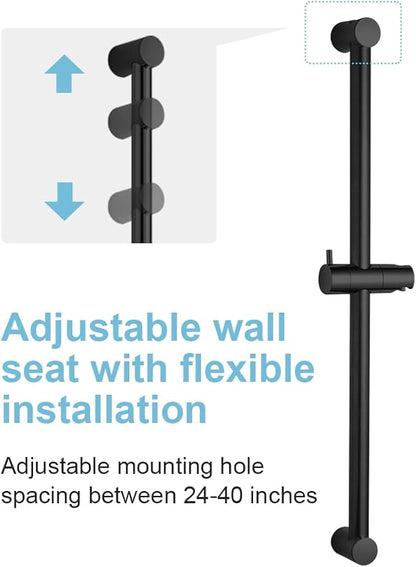 OFFO Shower Slide Bar 33 in Segmental Slide Bar Adjustable Installation Distance 20-32 in with 360° Adjustable Handheld Shower Head Holder for Bathroom, Screw Wall Mounted, Matte Black (Pack of 2)