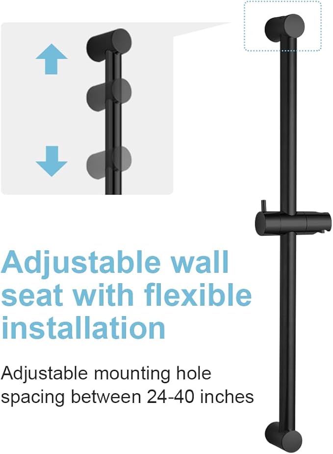 OFFO Shower Slide Bar 33 in Segmental Slide Bar Adjustable Installation Distance 20-32 in with 360° Adjustable Handheld Shower Head Holder for Bathroom, Screw Wall Mounted, Matte Black