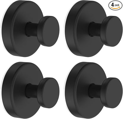 Shower Hooks for Inside Shower, Vacuum Suction Cup Hooks for Glass Window, Mirror, No Drill Towel Hooks for Bathrooms, Bath Robe Coat Looafh Wreath Hook for Hanging - 4 Pack, Black
