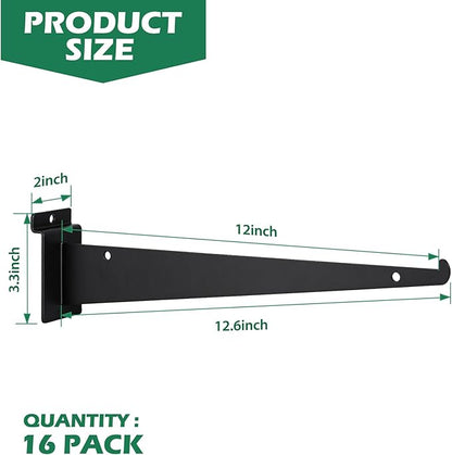 12 Inch Slatwall Shelf Bracket, Slatwall Accessories, Heavy Duty Slat Wall Shelf Bracket with Lip for Garage and Retail Display(16PC )