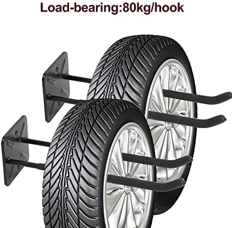 Sinoer Heavy Duty Garage Double Hooks, Ladder Hooks for Garage Wall Mount, 80KG Load Capacity, 32CM Extended Length, Multi-Functional Storage Hooks for Ladders, Bikes, Tools, Garden Equipment-(4 Pack)