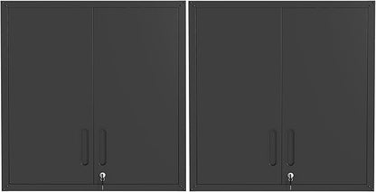 Metal Tool Cabinet,Garage Storage Cabinet System,Wall Cabinet & Locking Rolling Tool Cabinet with Doors and Adjustable Shelves,Steel Tool Cabinets for Home (2 Pcs-Wall-Style CC, Black)