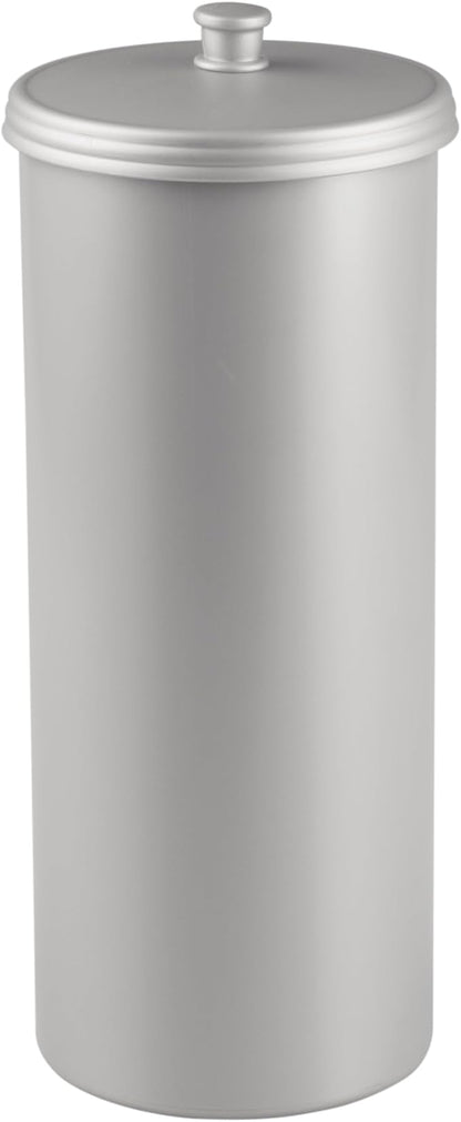 iDesign Freestanding Bathroom Toilet Paper Storage Holder with Lid for 3 Extra Rolls, Silver