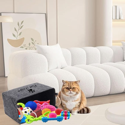 CozyCove Felt pet Toy Box Collapsible Pet Supplies Storage Basket cat toy box storage basket chest organizer，Fabric Storage Bin for Organizing Pet Toys, Blankets, Leashes, and Food grey pet Toy Box