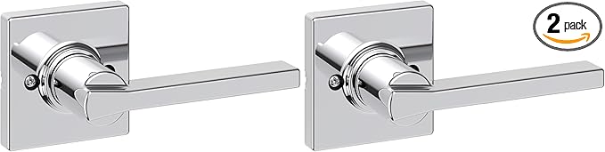 Kwikset Casey Dummy Door Handle, Single Sided Lever for Closets, French Double Doors, and Pantry, Polished Chrome Non-Turning Reversible Interior Push/Pull Lever (Pack of 2)