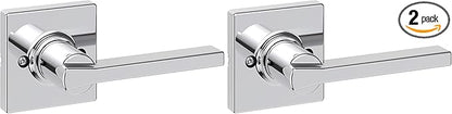 Kwikset Casey Dummy Door Handle, Single Sided Lever for Closets, French Double Doors, and Pantry, Polished Chrome Non-Turning Reversible Interior Push/Pull Lever (Pack of 2)