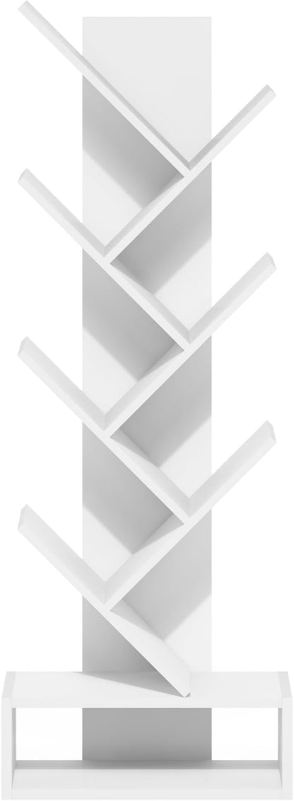 Furinno Tree Book Shelf, 7-Tier Bookshelf, Tree Bookcase with Bottom Shelf, 8.4 x 16.9 x 46.2, for Living Room, Bedroom, Home Office, White