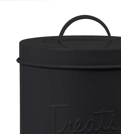Amici Pet Retro Metal Storage Canister Treats Jar, 72 Fluid Ounces, Matte Black