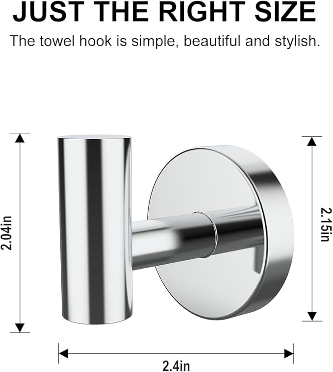 SetSail Towel Hooks for Bathrooms 4 Packs Screw-in Bathroom Towel Hook Wall Mounted Stainless Steel Shower Towel Hooks for Coat Hanging, Mirror Silver