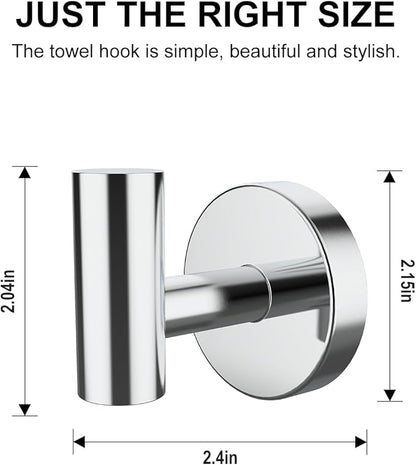 SetSail Towel Hooks for Bathrooms 4 Packs Screw-in Bathroom Towel Hook Wall Mounted Stainless Steel Shower Towel Hooks for Coat Hanging, Mirror Silver