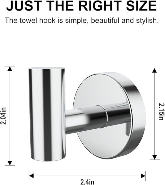 SetSail Towel Hooks for Bathrooms 4 Packs Screw-in Bathroom Towel Hook Wall Mounted Stainless Steel Shower Towel Hooks for Coat Hanging, Mirror Silver
