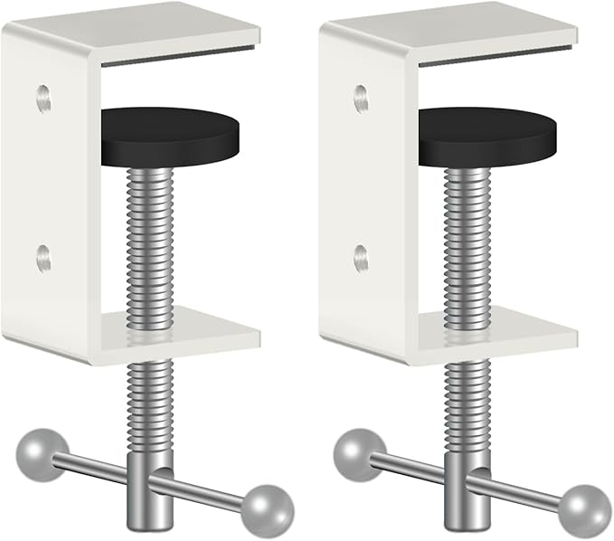 2-Pack 1 Inch Heavy Duty Black C-Clamps for Desk & Table, 0-1.5 Inch Clamping Range, 2 Mounting Holes, Metal Workbench Clamps (1.3-IN)