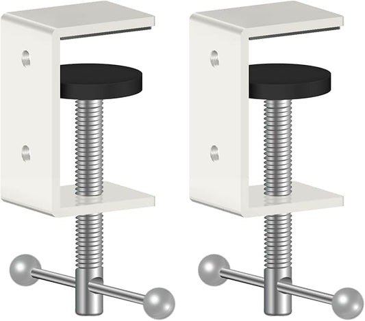2-Pack 1 Inch Heavy Duty Black C-Clamps for Desk & Table, 0-1.5 Inch Clamping Range, 2 Mounting Holes, Metal Workbench Clamps (1.3-IN)