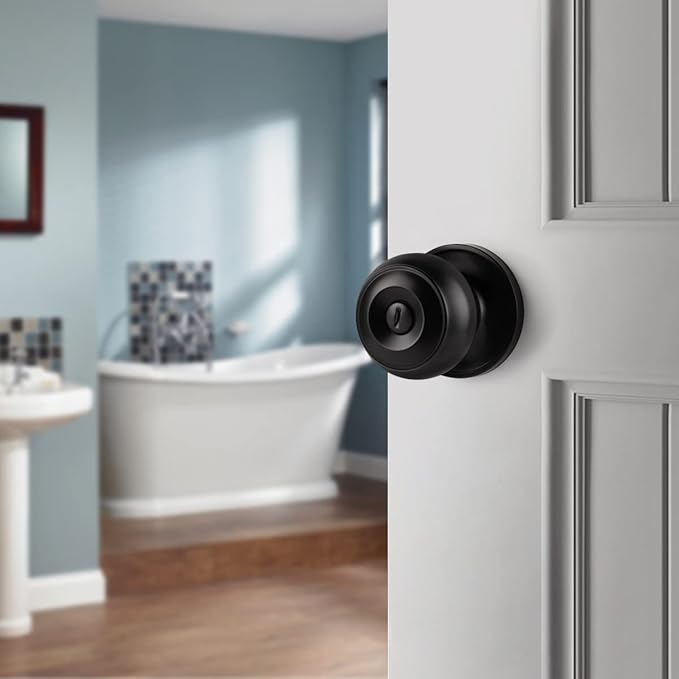 Probrico Matte Black Door Knobs, Door Handles with Lock and Knob, Keyless Interior Doorknobs for Bathroom Bedroom, 3 Pack