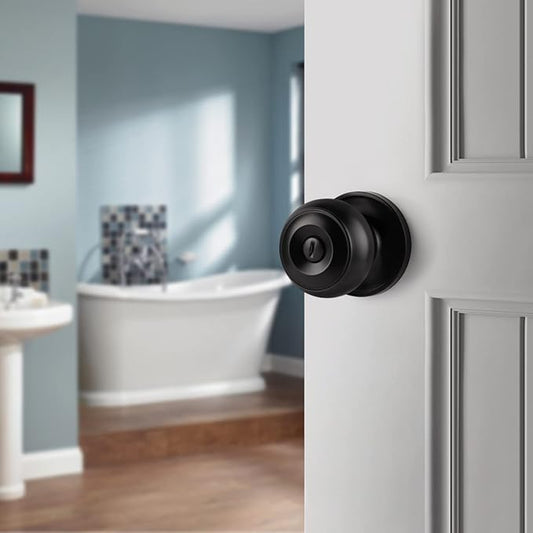 Probrico Matte Black Door Knobs, Door Handles with Lock and Knob, Keyless Interior Doorknobs for Bathroom Bedroom, 3 Pack