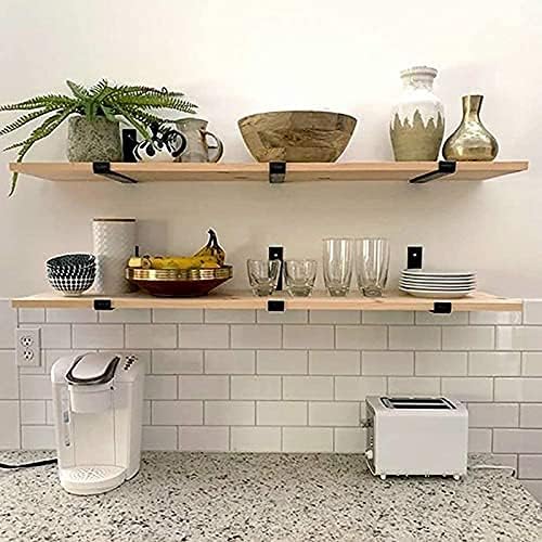 12 Inch Heavy Duty Floating Shelf Bracket, Wall Mounting Industrial Black Shelf Brackets, 1/5 Inch Thick Iron Metal Brackets for Shelves 6 Packs