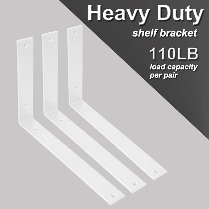 Shelf Brackets 12 Inch Wall L Brackets 4PCS Heavy Duty for Shelves Metal White Rustic Industrial Brackets for DIY Opening Shelves Project Hardware Included