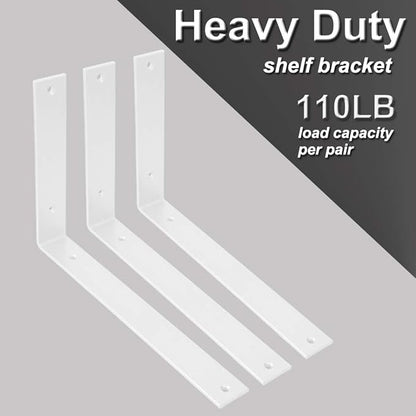 Shelf Brackets 12 Inch Wall L Brackets 4PCS Heavy Duty for Shelves Metal White Rustic Industrial Brackets for DIY Opening Shelves Project Hardware Included