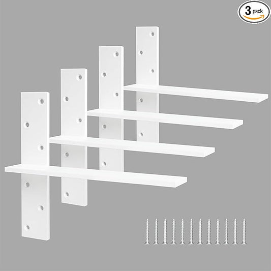 Floating Shelf Bracket 3/8" Thick Heavy Duty Shelf Brackets White 4 Pack Free Hanging Countertop Support Bracket 16" Lx2.5 W Floating Wall Brackets for Cabinets, Dishwasher, Bench Seats Vanities