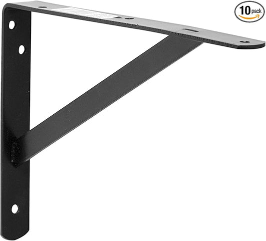 Decko Products 49144-10 Heavy-Duty Shelf Bracket, 10.5-Inch X 7.5-Inch, Black, 10-Pack