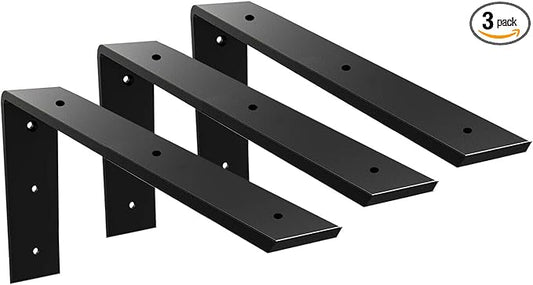 WINKER Countertop Support Bracket 3 Pack Heavy Duty 3/8" Thick Hidden L Shelf Bracket 18" x 8" x 2.5" Metal Corbels for Quartz/Granite/Wood/Concrete/Laminate Countertops, Black