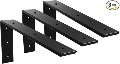 WINKER Countertop Support Bracket 3 Pack Heavy Duty 3/8" Thick Hidden L Shelf Bracket 16" x 6" x 2.5" Metal Corbels for Quartz/Granite/Wood/Concrete/Laminate Countertops, Black