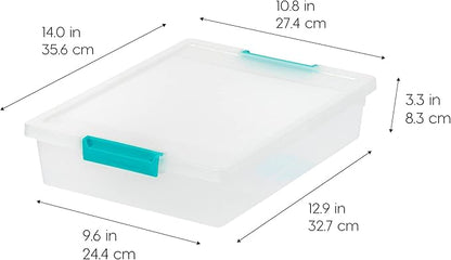 IRIS USA 6 Qt. Craft Storage Bins with Lids, 3-Pack, |Made in USA|, Clip Box, Small Plastic Sensory Bin Tote Organizer Containers for Art Supplies, Paper, & Office, Stackable - Clear/Seafoam Blue