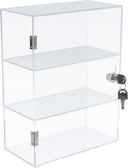DuvinDD Acrylic Display Case with Lock, Countertop Locking Display Cabinet with Shelves and Door, Clear Acrylic Storage Cabinet Collectibles Showcase, Safe Organizer for Home Office 11.8x5.9x15.7inch