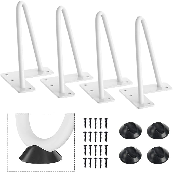 SMARTSTANDARD 6 Inch Heavy Duty Hairpin Furniture Legs, Metal Home DIY Projects for TV Stand, Sofa, Cabinet, etc with Rubber Floor Protectors White 4PCS
