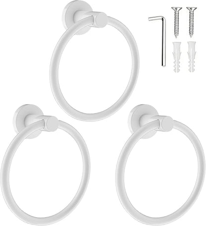 SetSail Towel Holder for Bathroom Wall White Towel Ring Stainless Steel Hand Towel Holder Screw-in Towel Hanger for Bathrooms, 3 Packs
