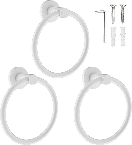 SetSail Towel Holder for Bathroom Wall White Towel Ring Stainless Steel Hand Towel Holder Screw-in Towel Hanger for Bathrooms, 3 Packs