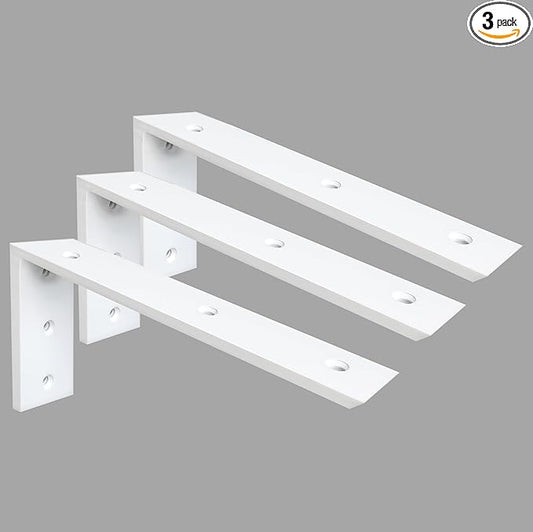 Countertop Support Bracket 3 Pack - 16 Inch Heavy Duty 3/8" Thick White Granite Shelf L Bracket 16"x6"x2.5" - Mantel Corbels for Quartz/Granite/Wood/Concrete/Laminate