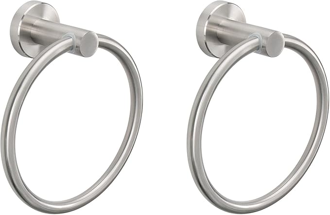 NearMoon Bath Towel Ring, Bathroom Hardware Accessories-Thicken Stainless Steel Hand Towel Holder for Bathroom, Modern Round Towel Hanger Wall Mounted (Brushed Nickel, 2 Pack)
