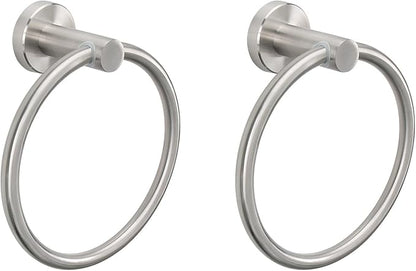 NearMoon Bath Towel Ring, Bathroom Hardware Accessories-Thicken Stainless Steel Hand Towel Holder for Bathroom, Modern Round Towel Hanger Wall Mounted (Brushed Nickel, 2 Pack)