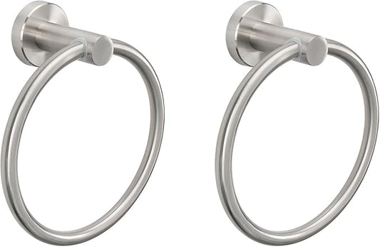 NearMoon Bath Towel Ring, Bathroom Hardware Accessories-Thicken Stainless Steel Hand Towel Holder for Bathroom, Modern Round Towel Hanger Wall Mounted (Brushed Nickel, 2 Pack)