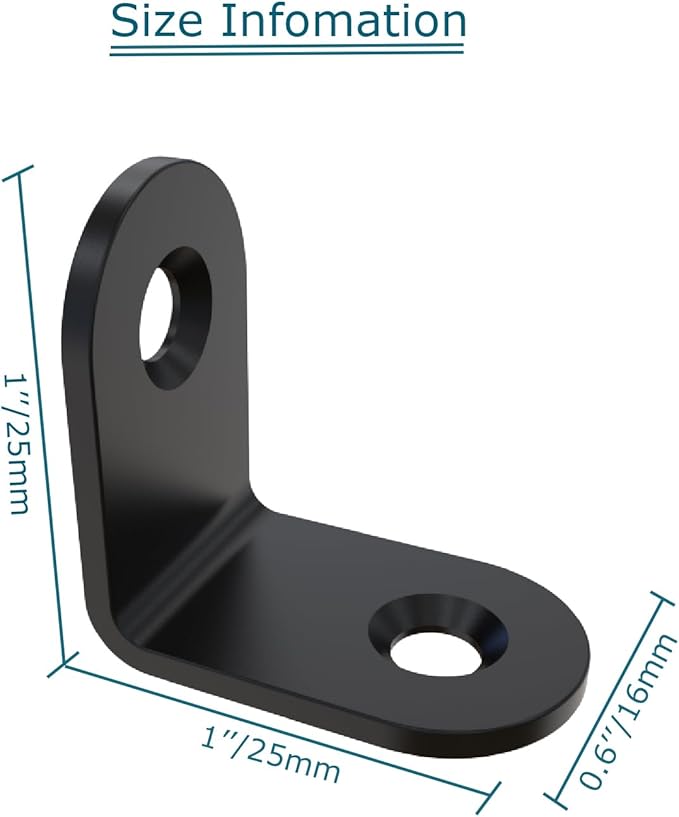 Corner Brace, L Bracket, Corner Brackets of Stainless Steel,Small Angle Support for Home Improvement, Metal Iron Braces for Wood Aufuga (20, Black, 1x1x10.6)